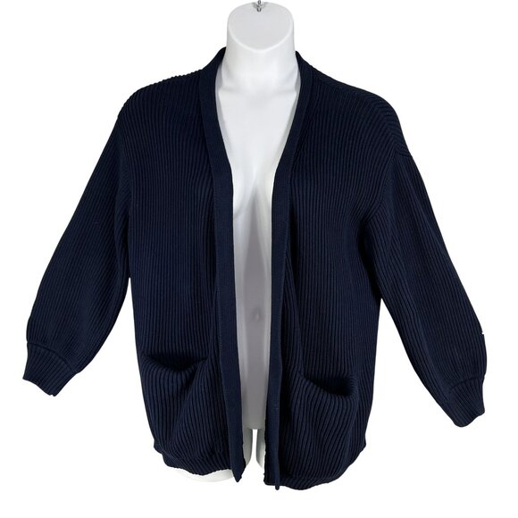 Quince Womens L Navy Organic Cotton Oversized Cardigan Ribbed Knit Open Front - Picture 8 of 16